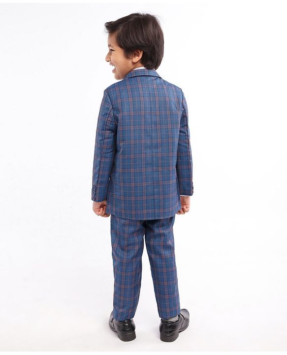 Babyhug Full Sleeves Woven Party Suit Checks Print- Blue