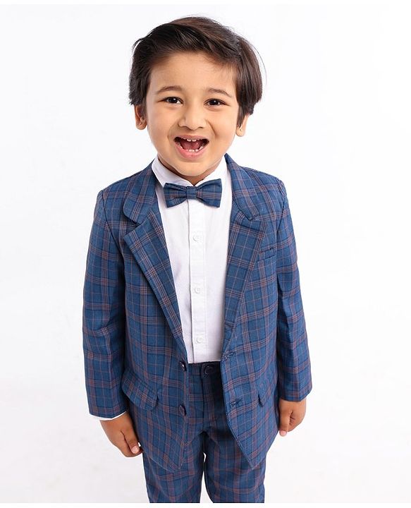 Babyhug Full Sleeves Woven Party Suit Checks Print- Blue