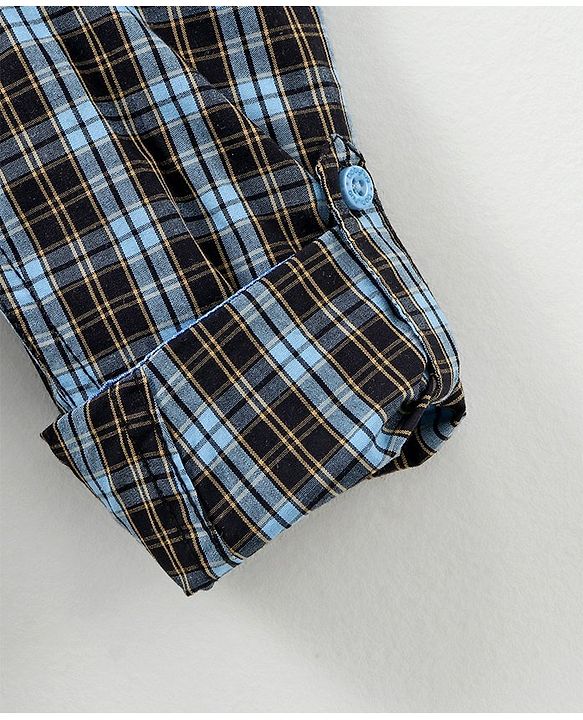 Babyhug Full Sleeves Woven Party Suit Checks Print- Blue