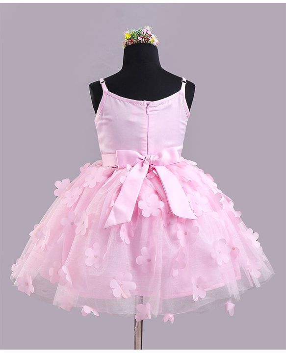 Babyhug Sleeves Sqeuins & Floral Applique Party Frock - Light Pink