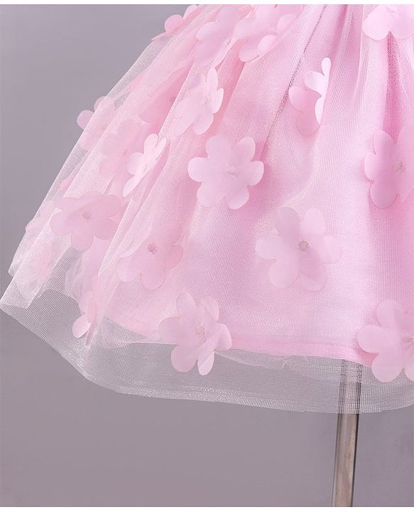 Babyhug Sleeves Sqeuins & Floral Applique Party Frock - Light Pink