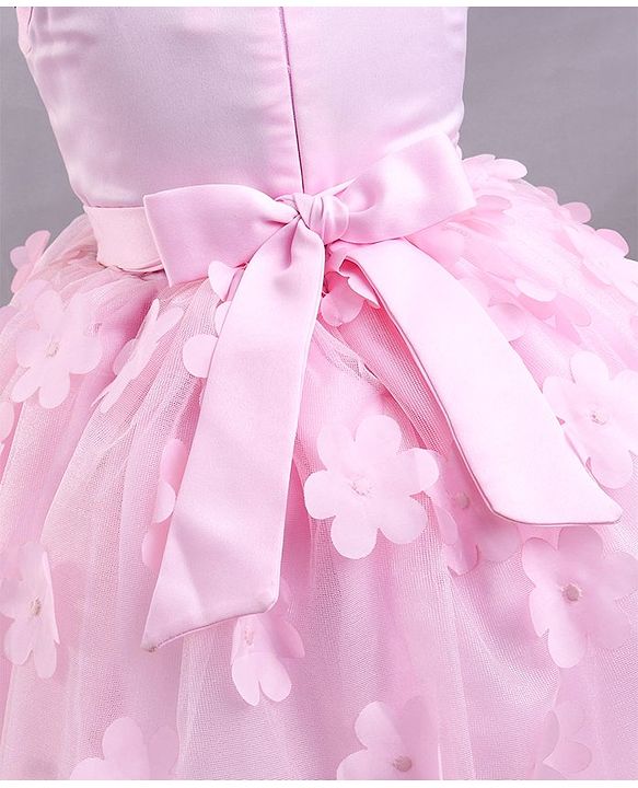 Babyhug Sleeves Sqeuins & Floral Applique Party Frock - Light Pink