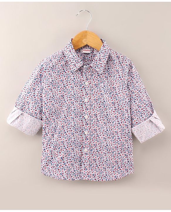 Babyhug Full Sleeves Printed Party Shirt with Bow - White