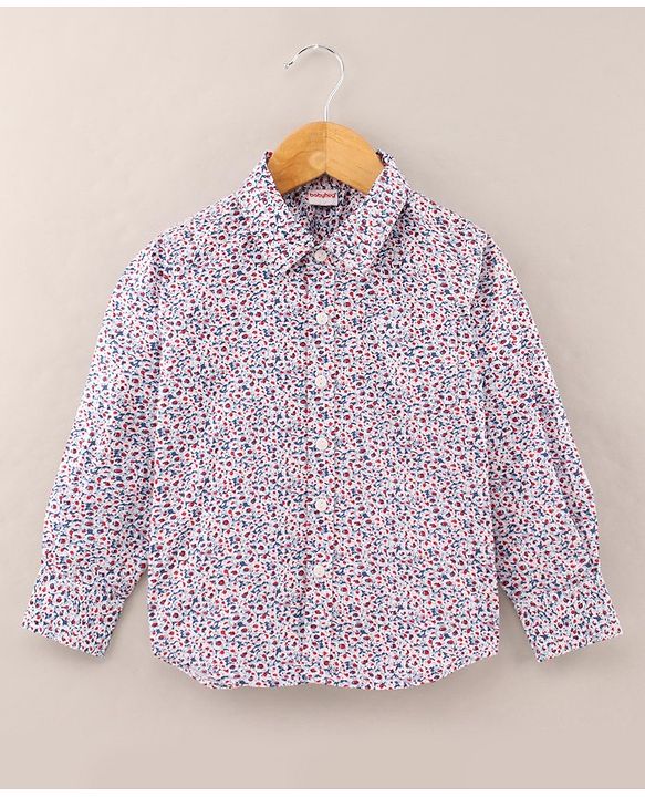 Babyhug Full Sleeves Printed Party Shirt with Bow - White