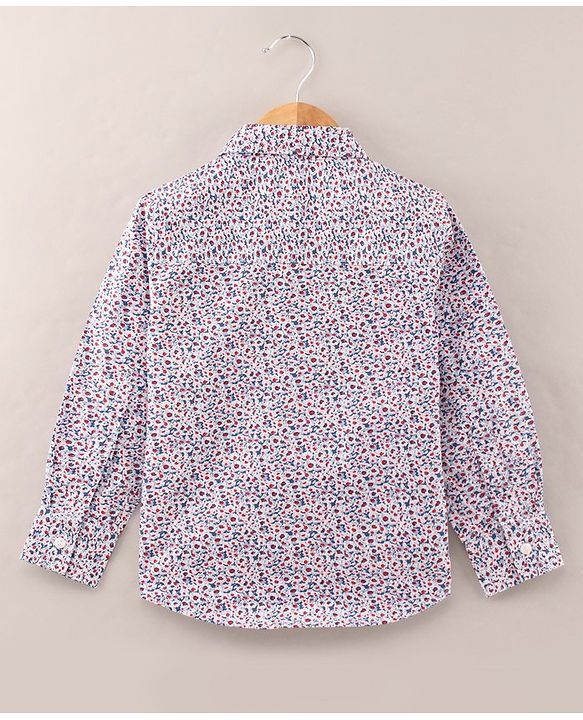 Babyhug Full Sleeves Printed Party Shirt with Bow - White
