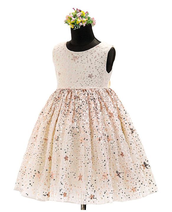 Babyhug Sleeveless Sequins Detailing Party Frock - Off White