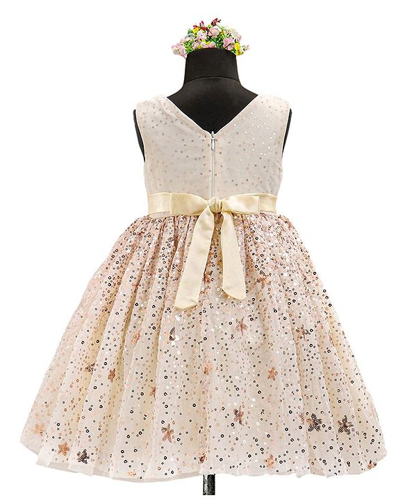 Babyhug Sleeveless Sequins Detailing Party Frock - Off White