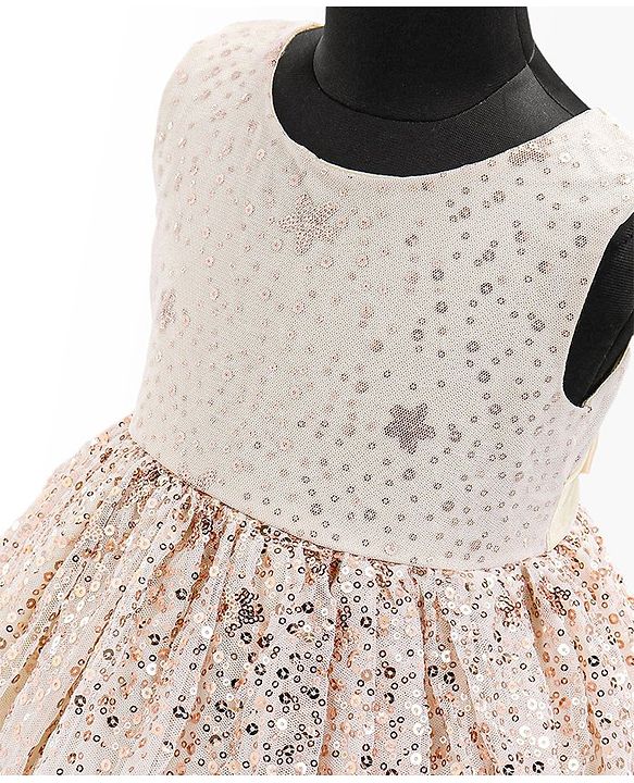 Babyhug Sleeveless Sequins Detailing Party Frock - Off White