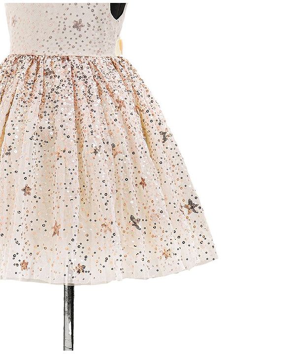 Babyhug Sleeveless Sequins Detailing Party Frock - Off White