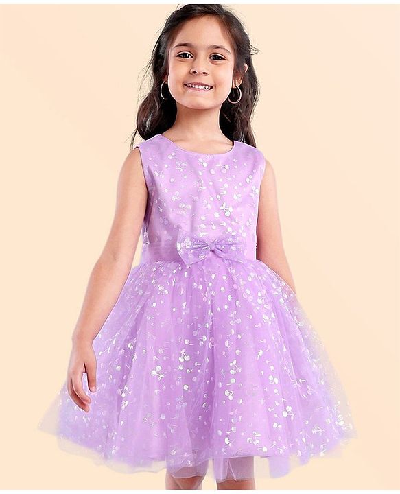 Babyhug Sleeveless Foil Printed Party Wear Frock - Lavender