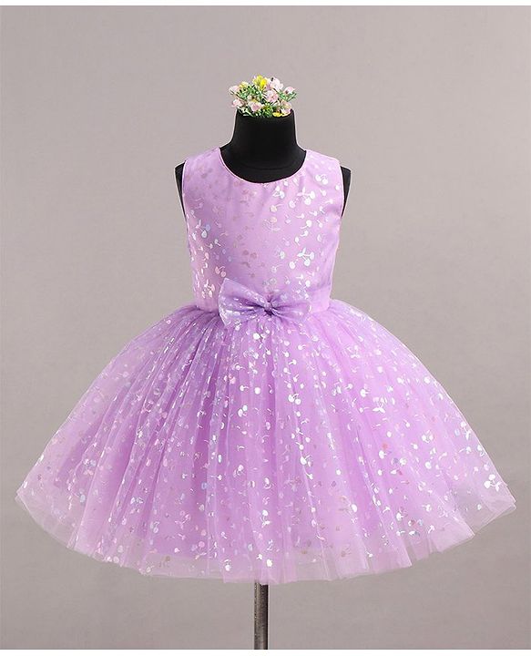 Babyhug Sleeveless Foil Printed Party Wear Frock - Lavender