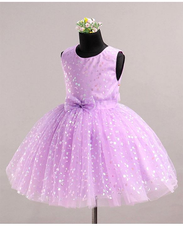 Babyhug Sleeveless Foil Printed Party Wear Frock - Lavender