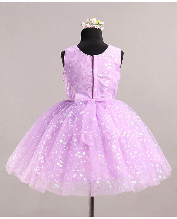 Babyhug Sleeveless Foil Printed Party Wear Frock - Lavender