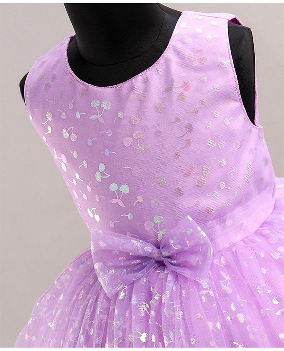 Babyhug Sleeveless Foil Printed Party Wear Frock - Lavender