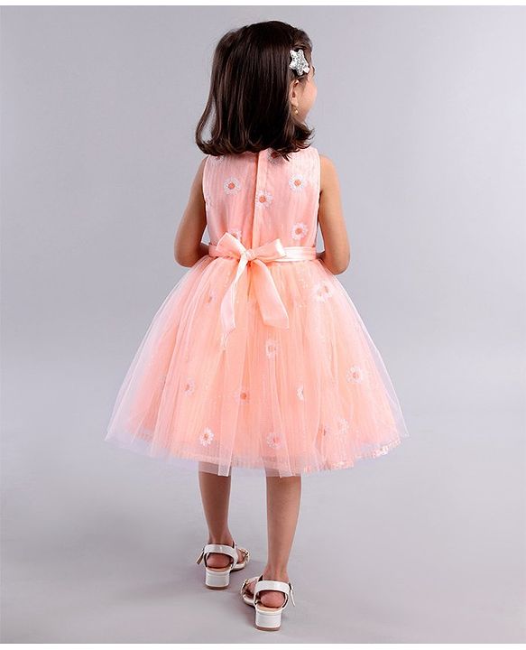 Babyhug Sleeveless Embroidered Party Wear Frock - Peach