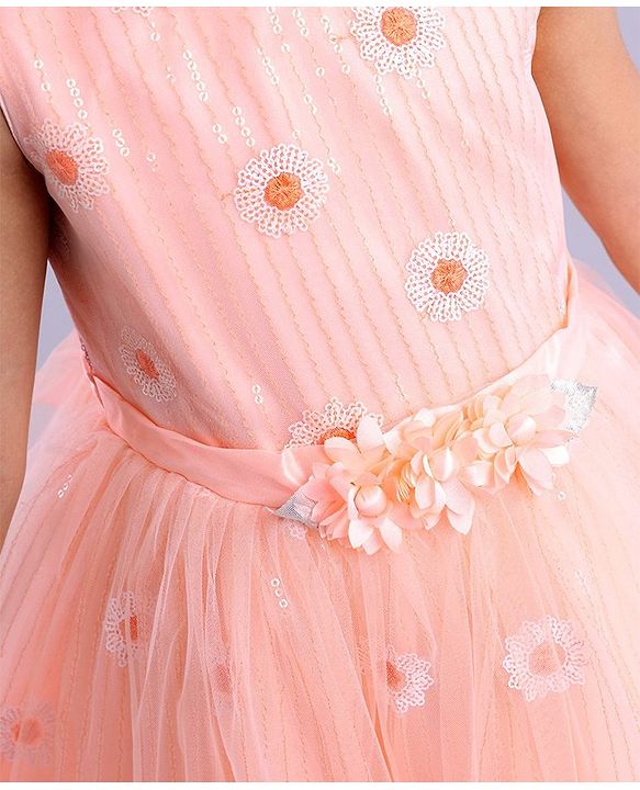 Babyhug Sleeveless Embroidered Party Wear Frock - Peach