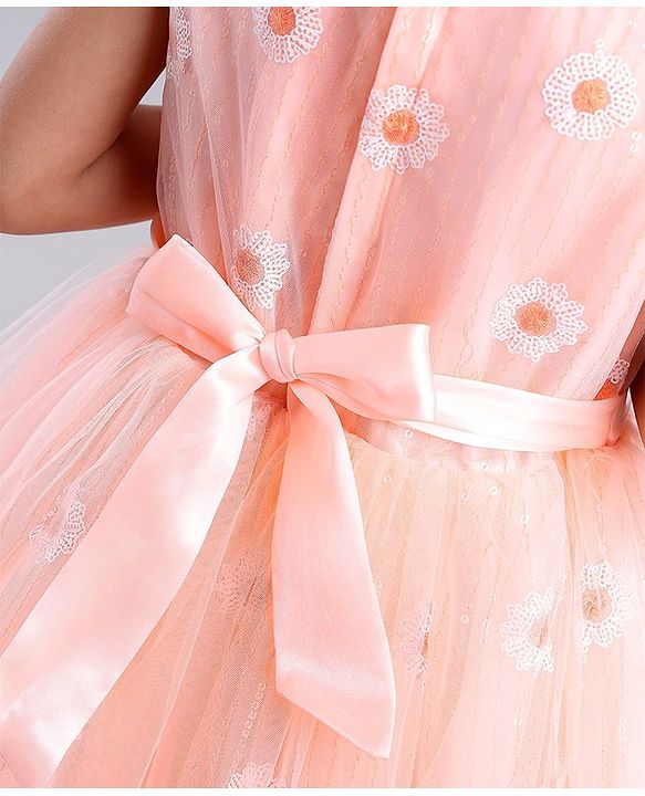 Babyhug Sleeveless Embroidered Party Wear Frock - Peach
