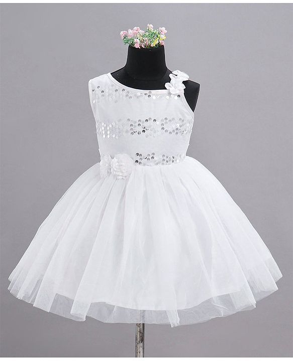 Babyhug Sleeveless Sequins Party Frock - White