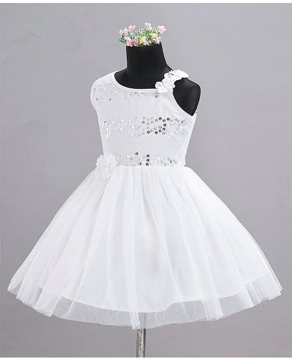Babyhug Sleeveless Sequins Party Frock - White