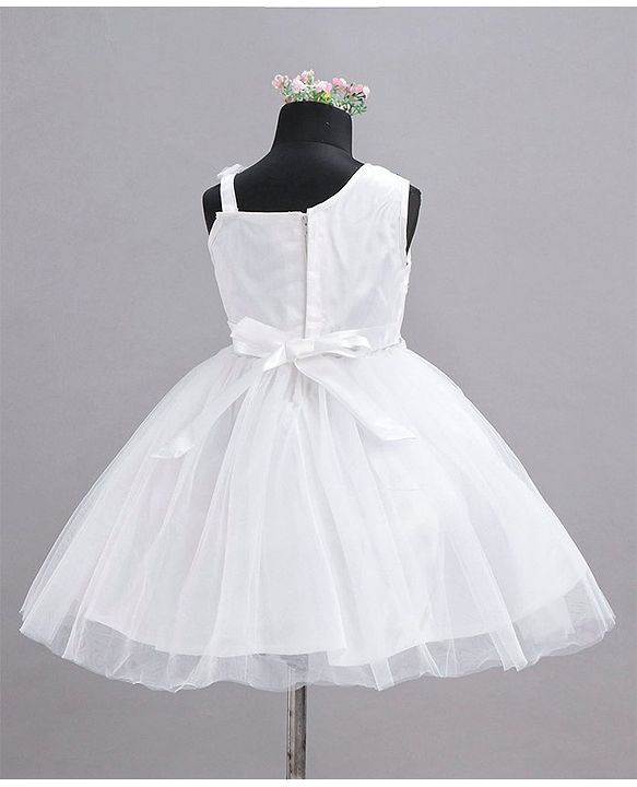 Babyhug Sleeveless Sequins Party Frock - White