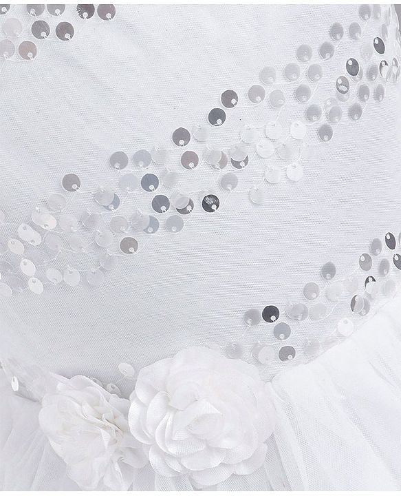 Babyhug Sleeveless Sequins Party Frock - White