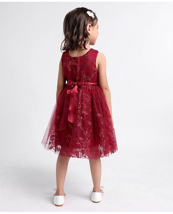 Babyhug Sleeveless Party Wear Frock Embroidered - Red
