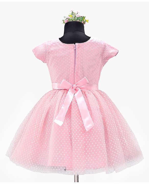 Babyhug Party Wear Cap Sleeves Frock Floral Appliques - Light Pink