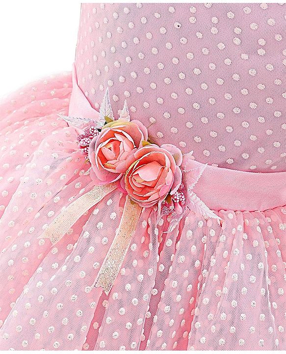 Babyhug Party Wear Cap Sleeves Frock Floral Appliques - Light Pink