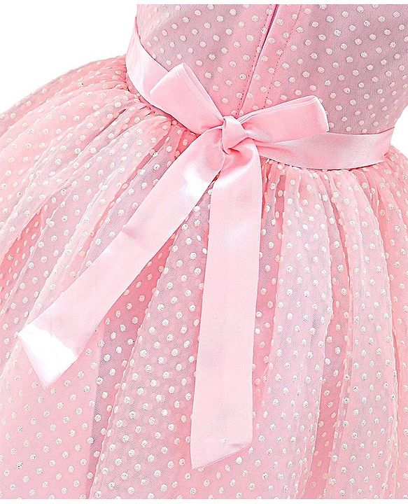 Babyhug Party Wear Cap Sleeves Frock Floral Appliques - Light Pink