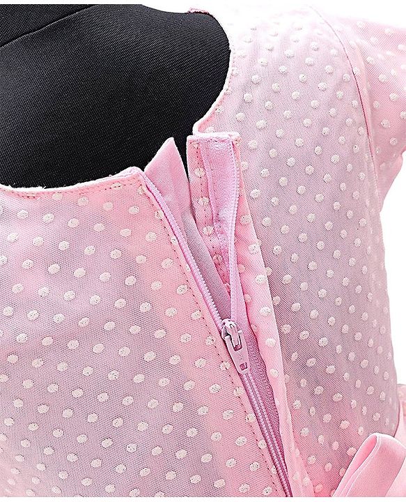 Babyhug Party Wear Cap Sleeves Frock Floral Appliques - Light Pink