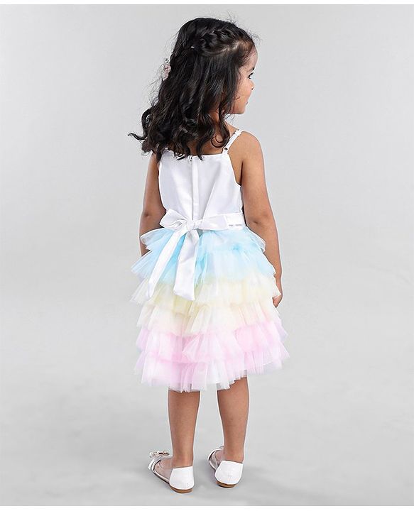 Babyhug Sleeveless Sequins Detailing Layered Party Frock - Multicolour
