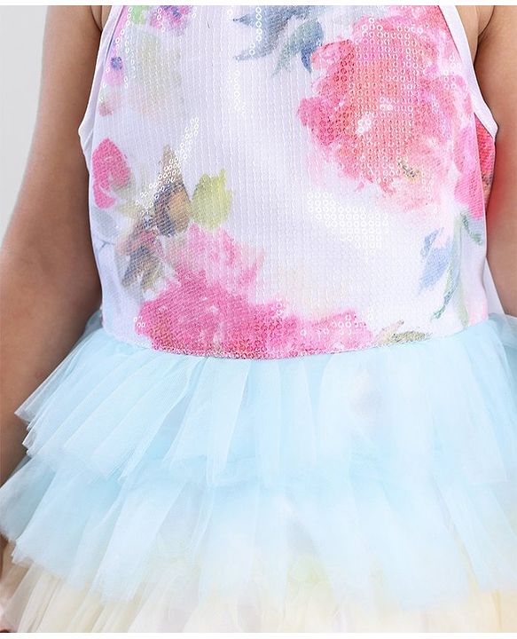 Babyhug Sleeveless Sequins Detailing Layered Party Frock - Multicolour