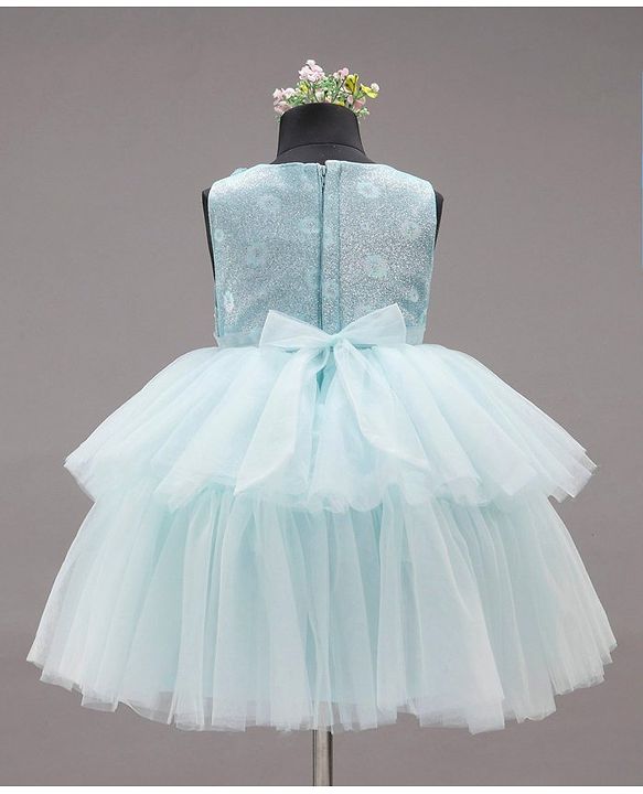 Babyhug Party Wear Sleeveless Frock Floral Appliques - Light Blue