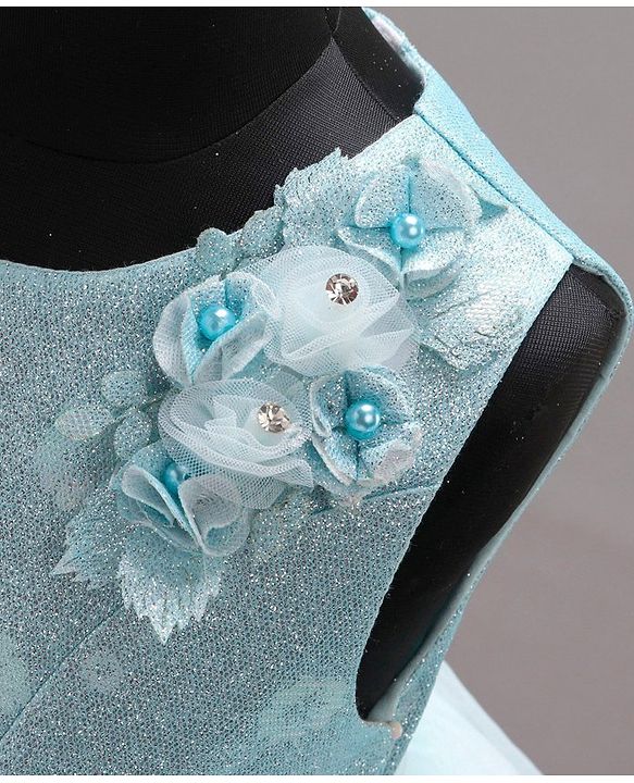 Babyhug Party Wear Sleeveless Frock Floral Appliques - Light Blue