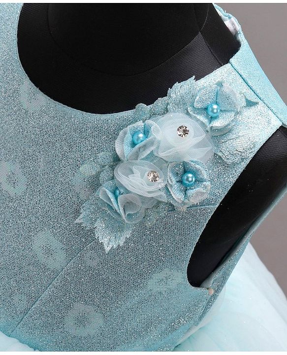 Babyhug Party Wear Sleeveless Frock Floral Appliques - Light Blue