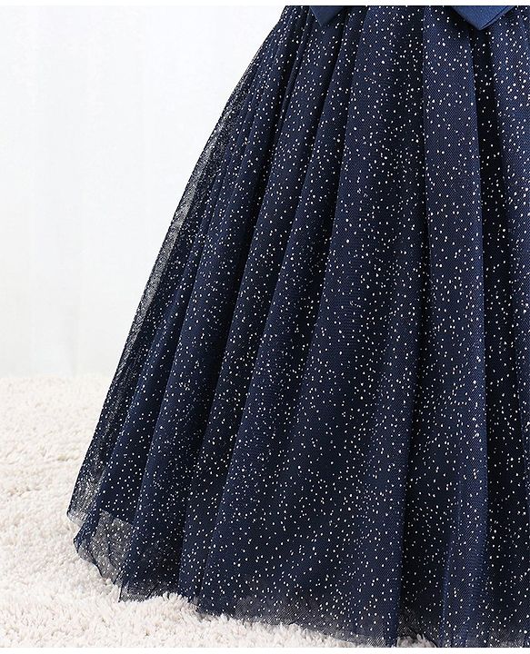 Babyhug Sleeveless Party Dress With Foil Print & Bow Corsage - Navy Blue