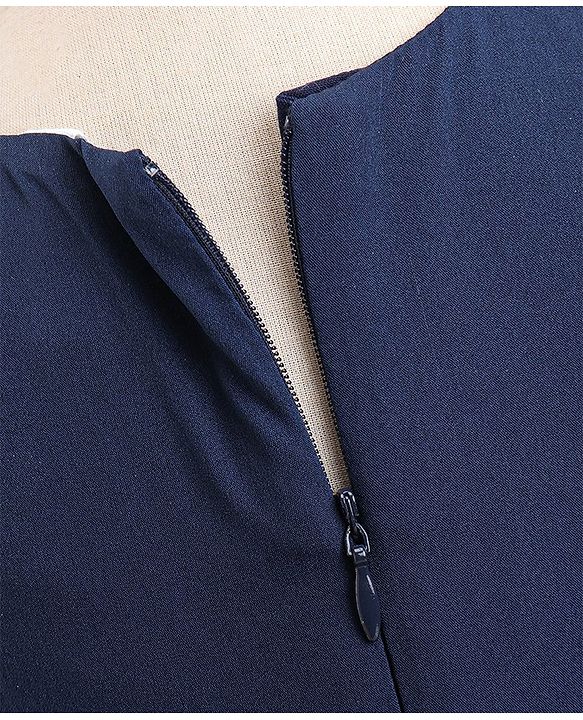 Babyhug Sleeveless Party Dress With Foil Print & Bow Corsage - Navy Blue