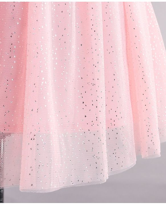Babyhug Sleeveless Party Wear Frock With Sequinned & Floral Applique- Pink
