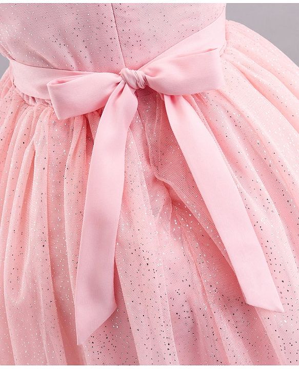 Babyhug Sleeveless Party Wear Frock With Sequinned & Floral Applique- Pink