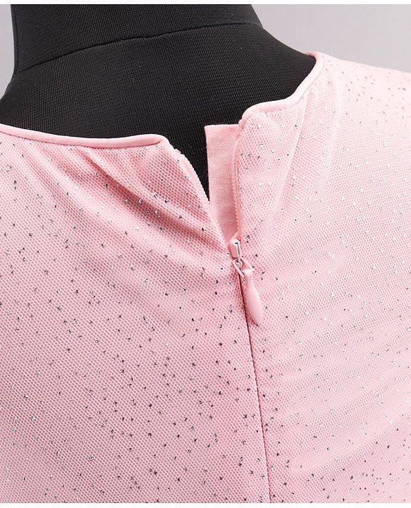Babyhug Sleeveless Party Wear Frock With Sequinned & Floral Applique- Pink