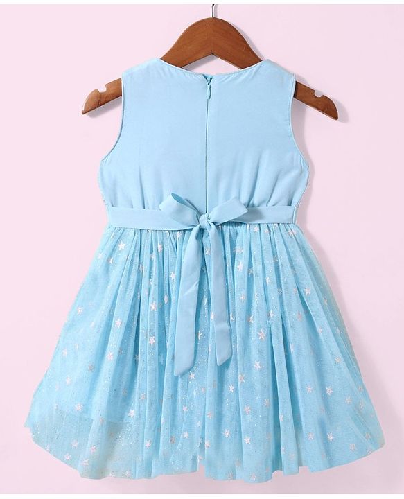 Babyhug Sleeveless Party Wear Sequin Frock - Light Blue