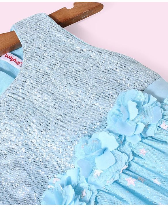 Babyhug Sleeveless Party Wear Sequin Frock - Light Blue
