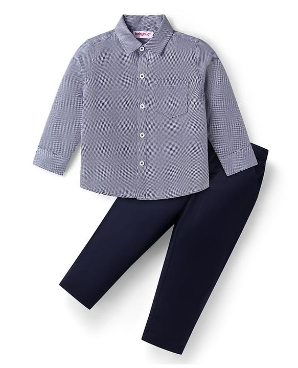 Babyhug Full Sleeves Shirt & Trousers Set Checks Print- Navy Black