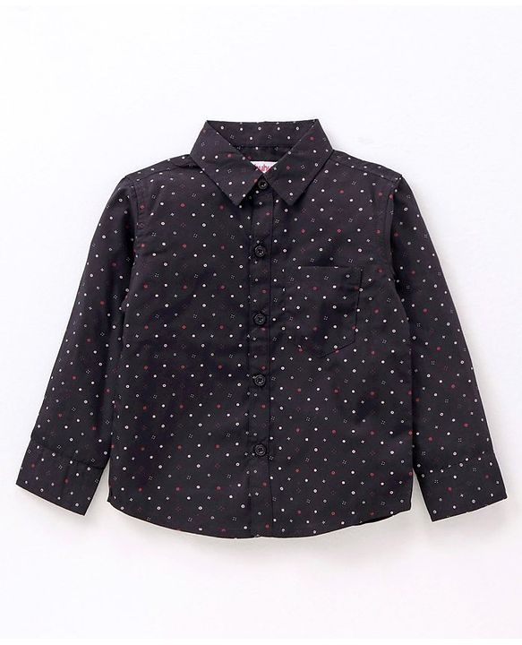 Babyhug Full Sleeves Printed Shirt & Trousers With Suspenders- Black Beige