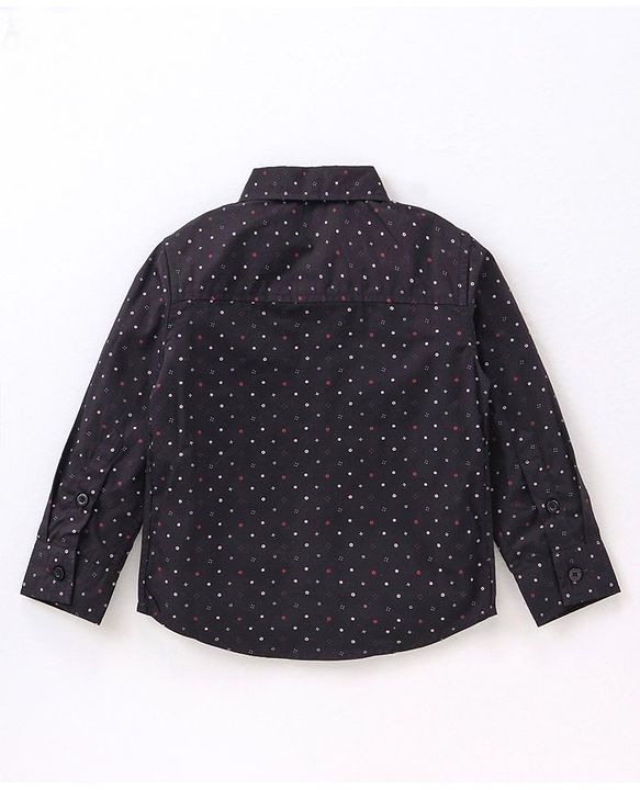 Babyhug Full Sleeves Printed Shirt & Trousers With Suspenders- Black Beige