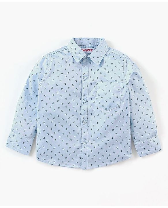 Babyhug Full Sleeves printed Party Shirt With Bow & Suspender - Blue