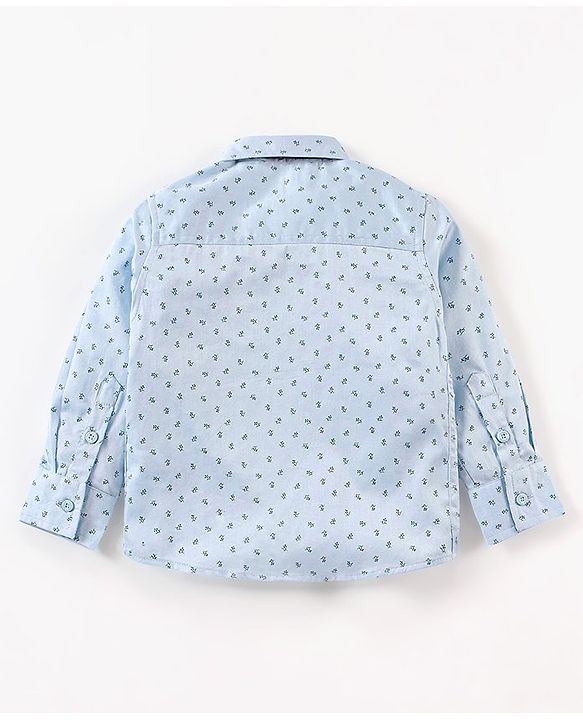 Babyhug Full Sleeves printed Party Shirt With Bow & Suspender - Blue