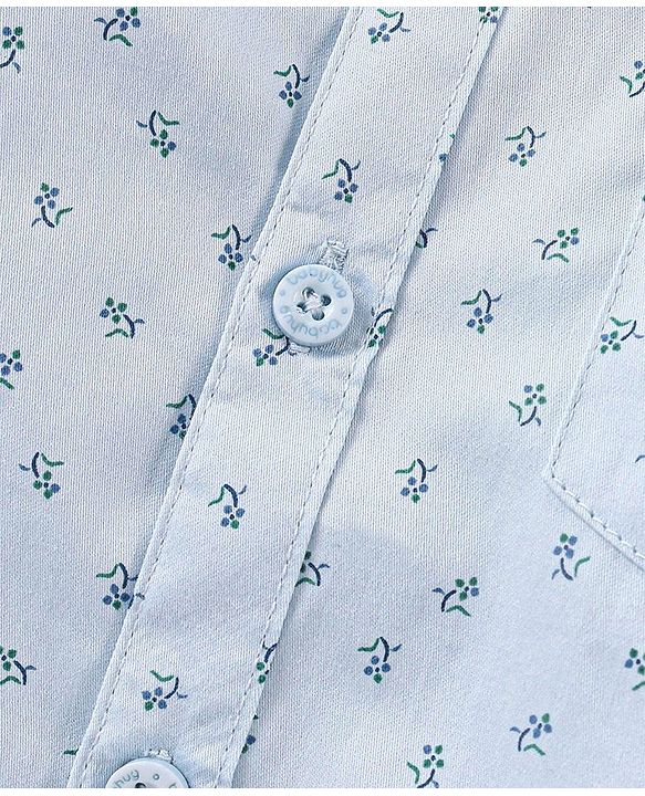 Babyhug Full Sleeves printed Party Shirt With Bow & Suspender - Blue