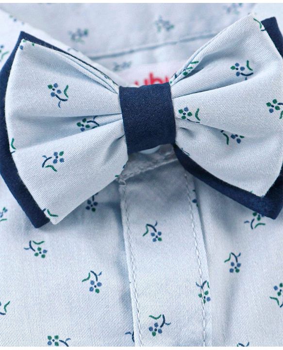 Babyhug Full Sleeves printed Party Shirt With Bow & Suspender - Blue