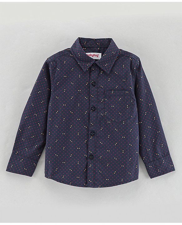 Babyhug Cotton Woven Bow Printed Shirt - Navy Black